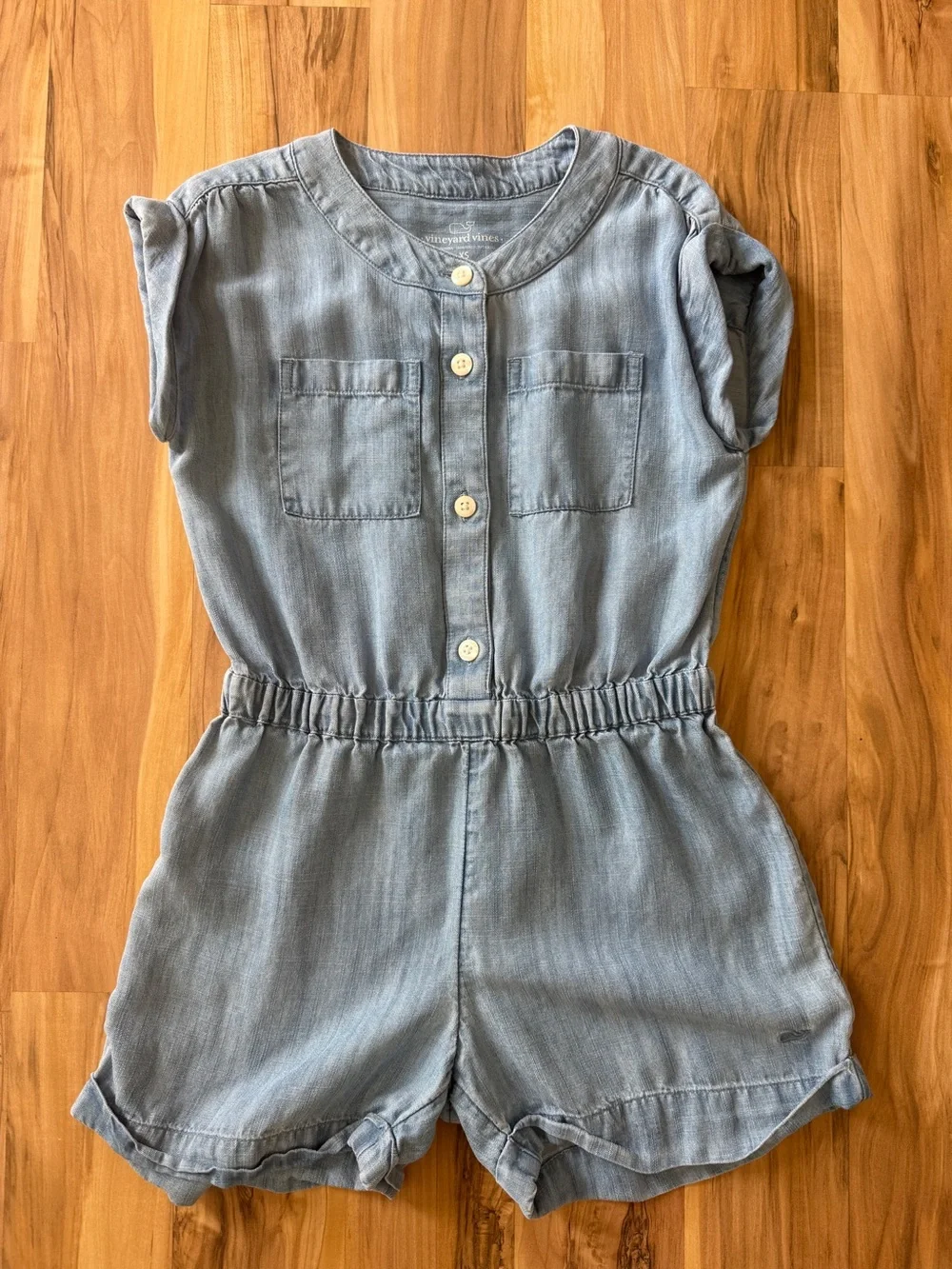 Vineyard Vines Light Blue Chambray Girls' Short Romper